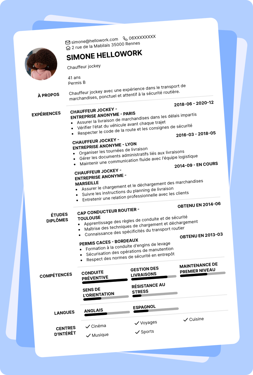 Exemple CV Chauffeur jockey