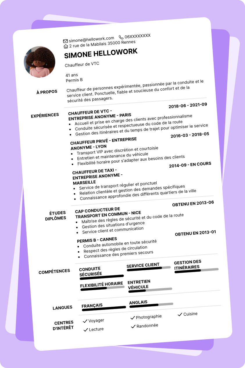 Exemple CV Chauffeur de personnes