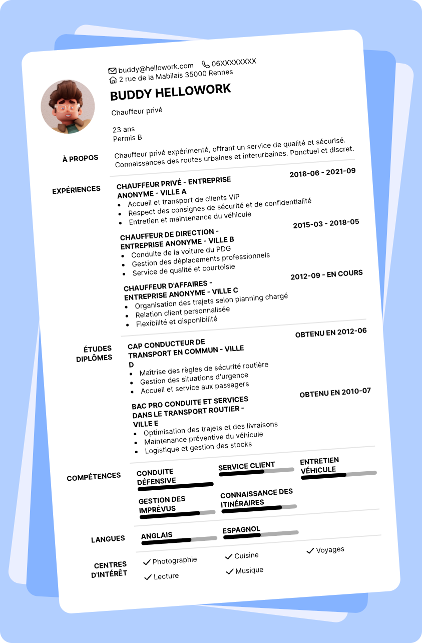 Modèle CV Chauffeur privé Exemple CV Chauffeur privé