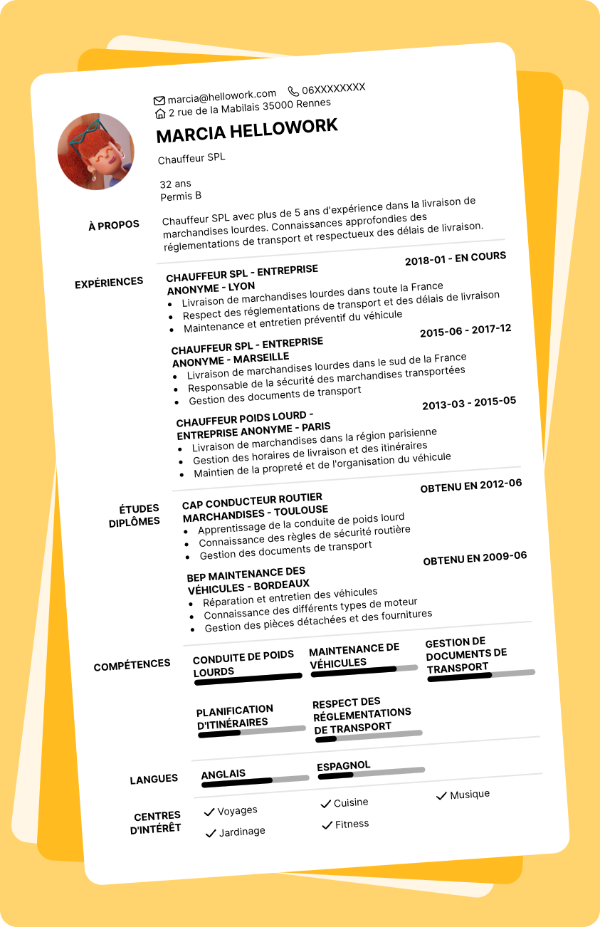 Exemple CV Chauffeur SPL