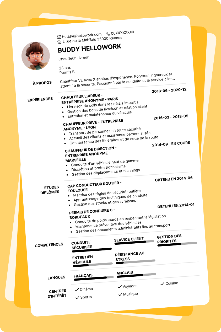 Exemple CV Chauffeur VL