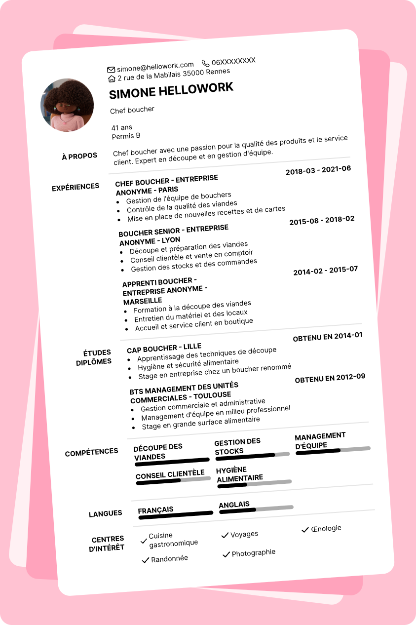 Exemple CV Chef boucher