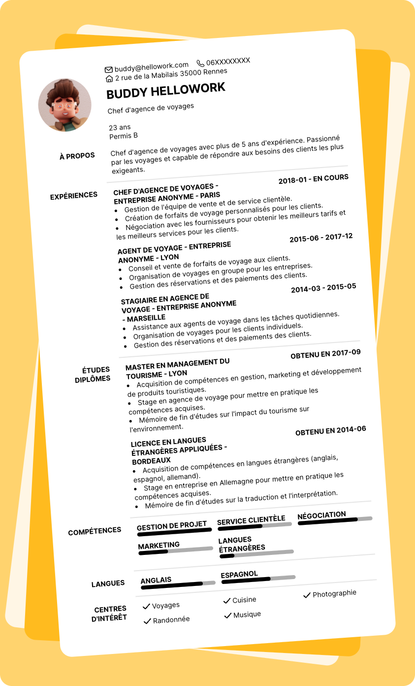 Exemple CV Responsable agence de voyages