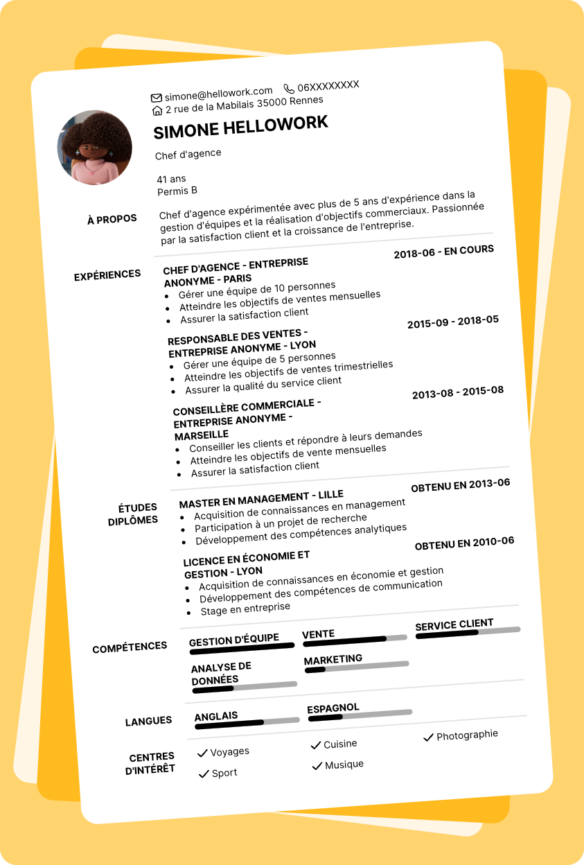 Exemple CV Chef d'agence