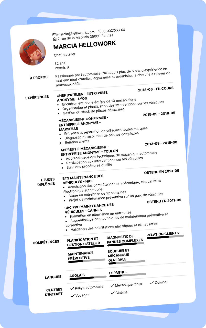 Exemple CV Chef d'atelier automobile