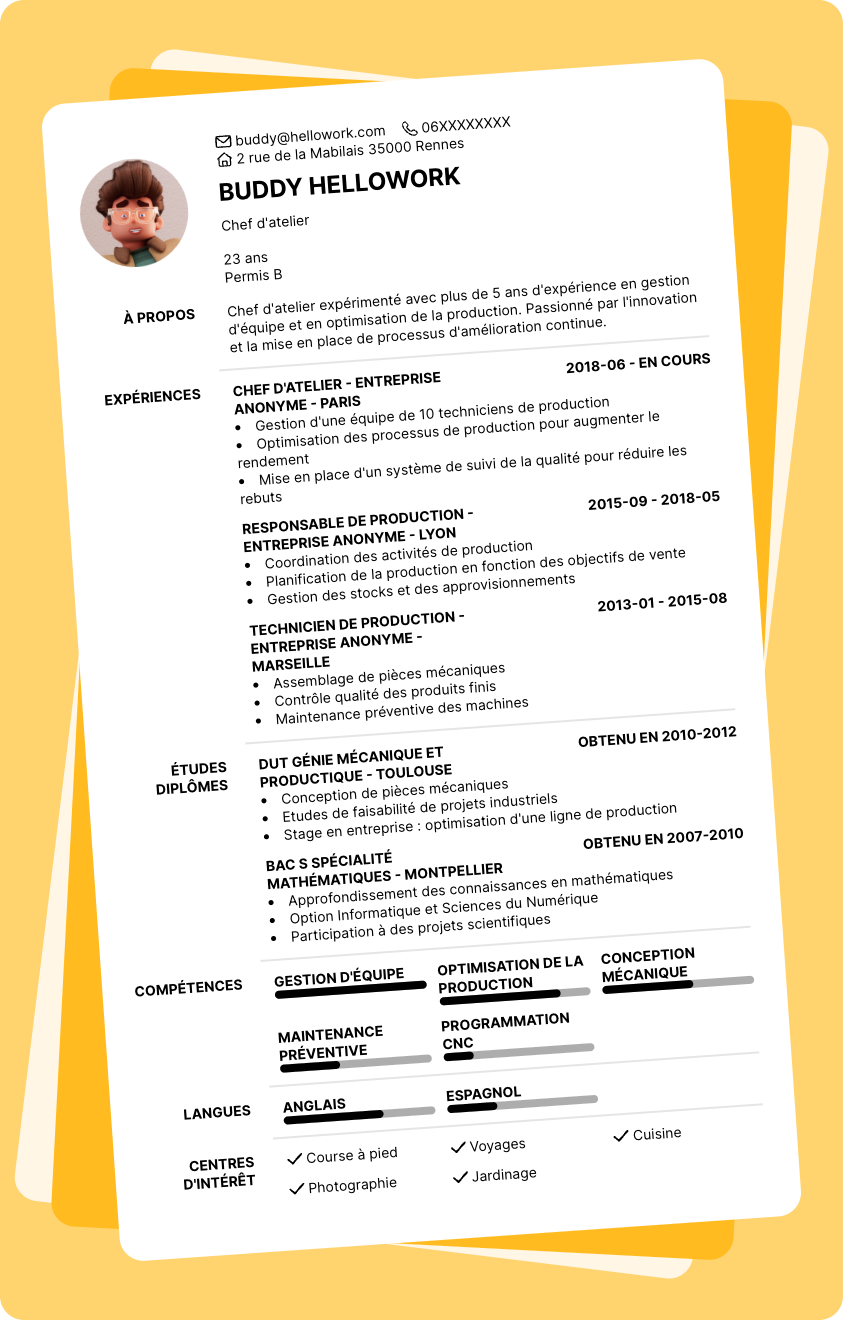 Exemple CV Chef d'atelier