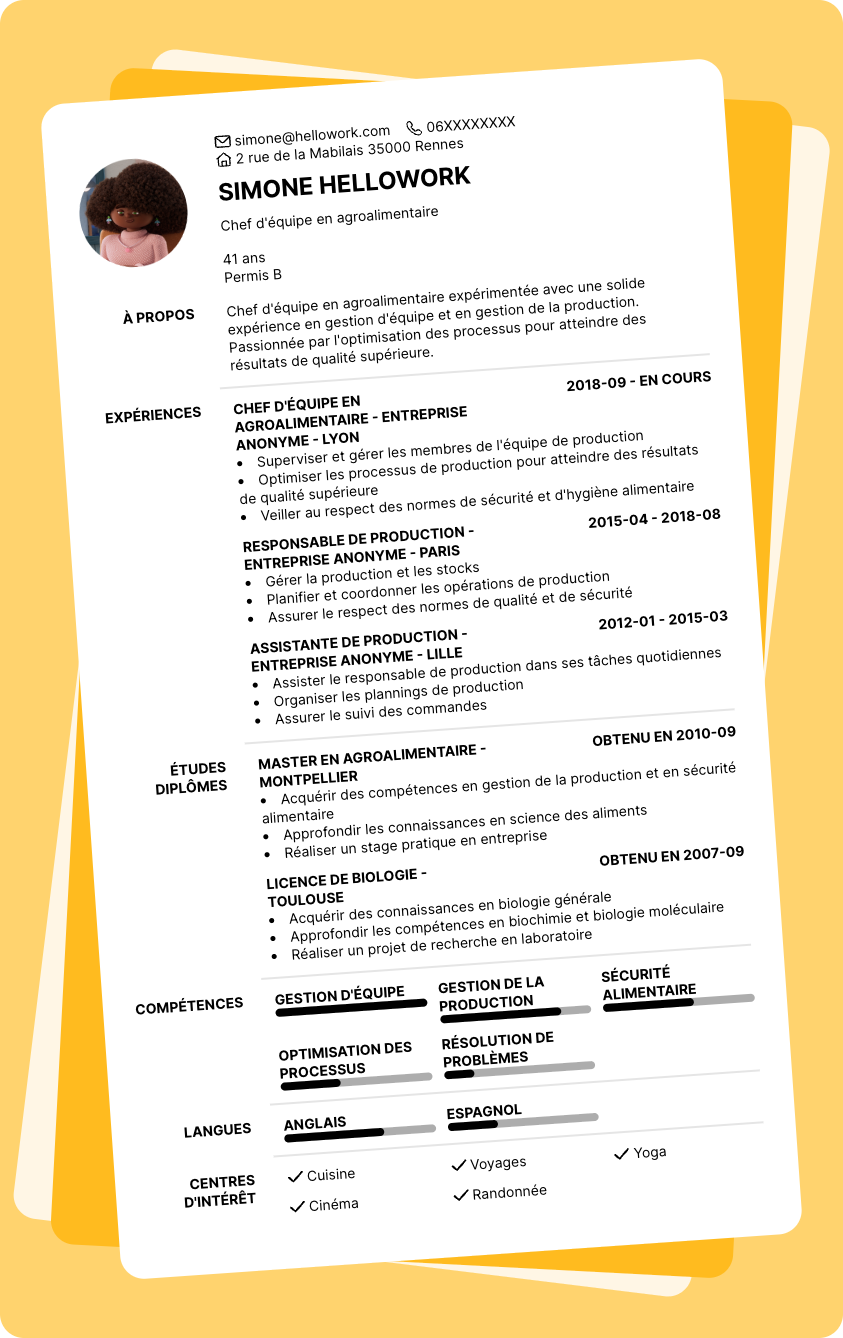 Exemple CV Chef d'équipe agroalimentaire