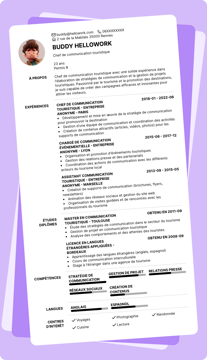 Exemple CV Chargé de mission tourisme