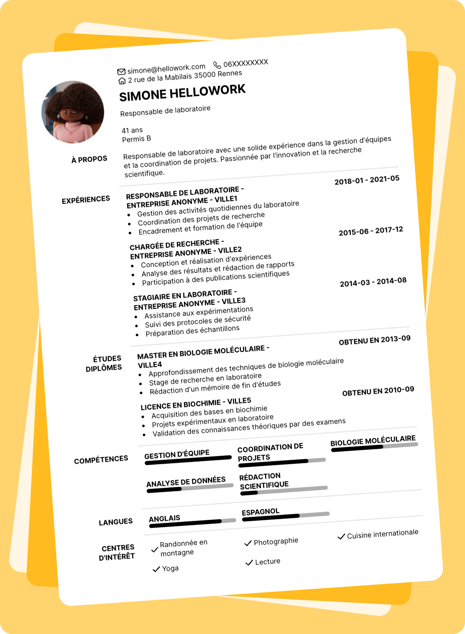 Exemple CV Responsable de laboratoire
