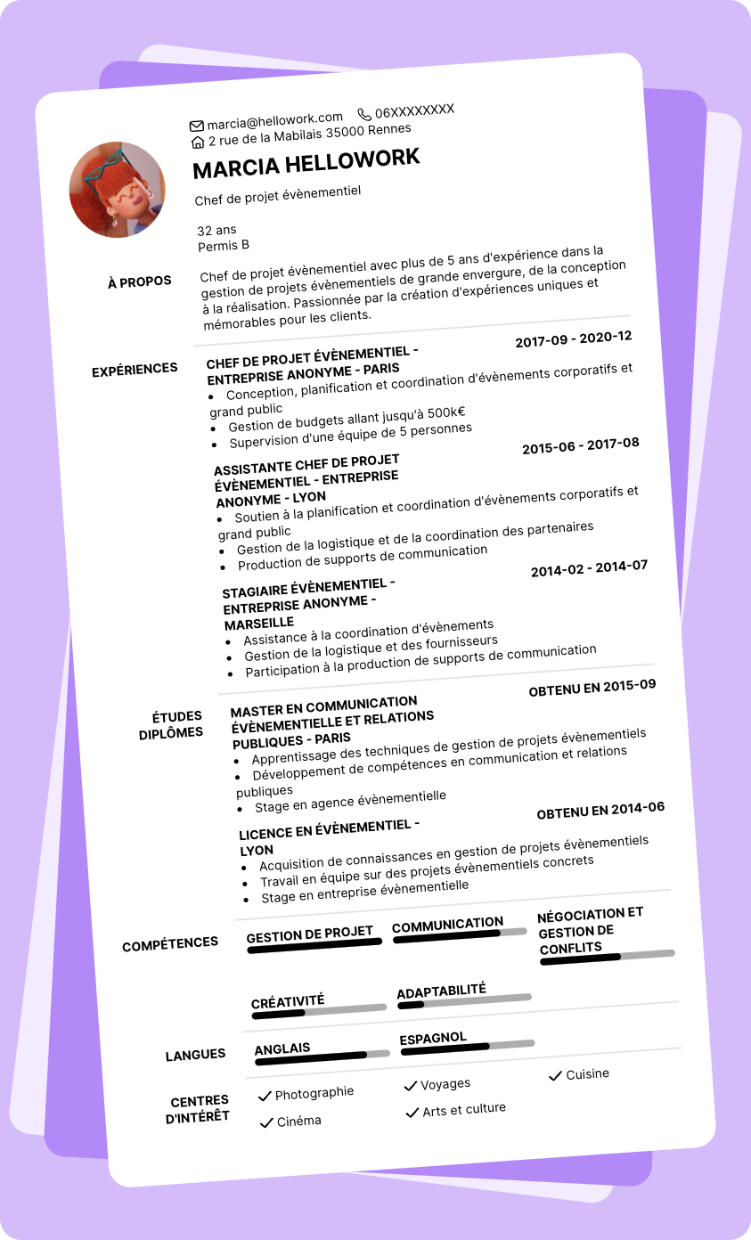 Exemple CV Chef de projet évènementiel