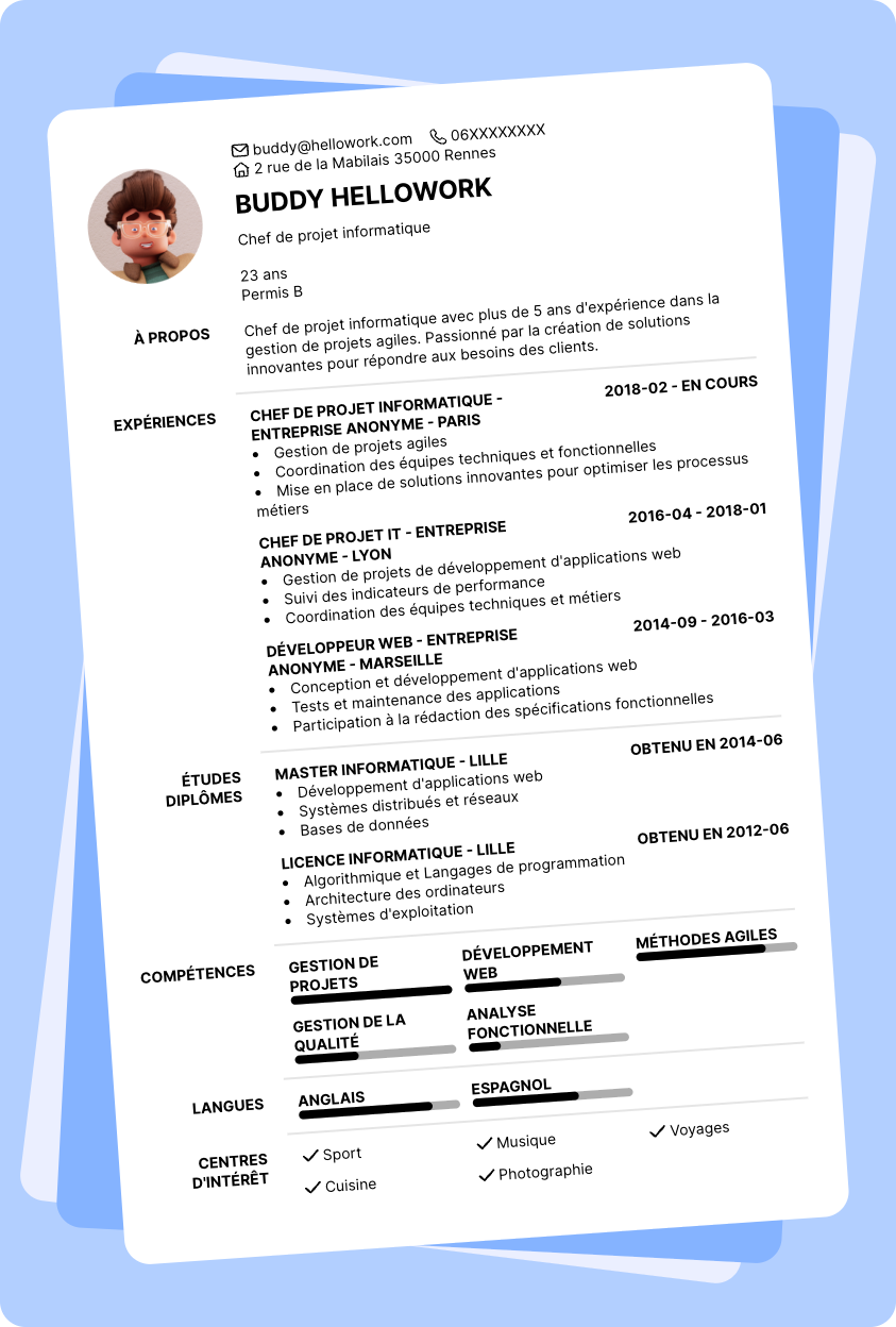 Modèle CV Chef de projet informatique Exemple CV Chef de projet informatique