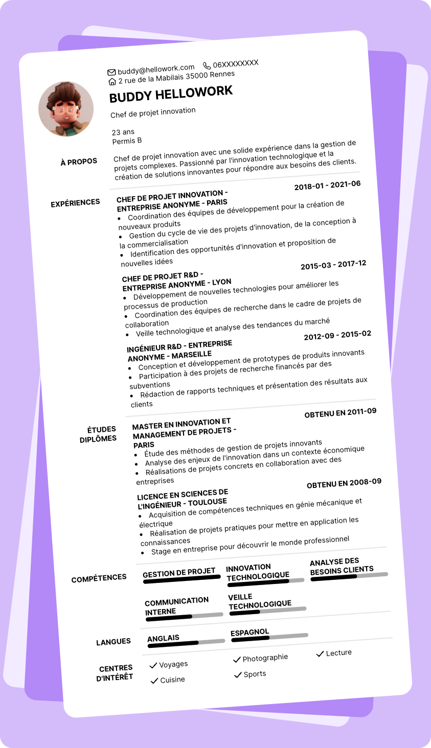 Modèle CV Chef de projet innovation Exemple CV Chef de projet innovation