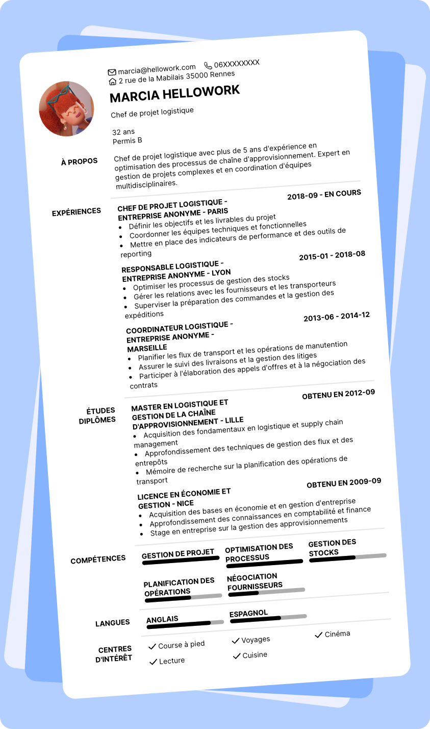 Exemple CV Chef de projet logistique