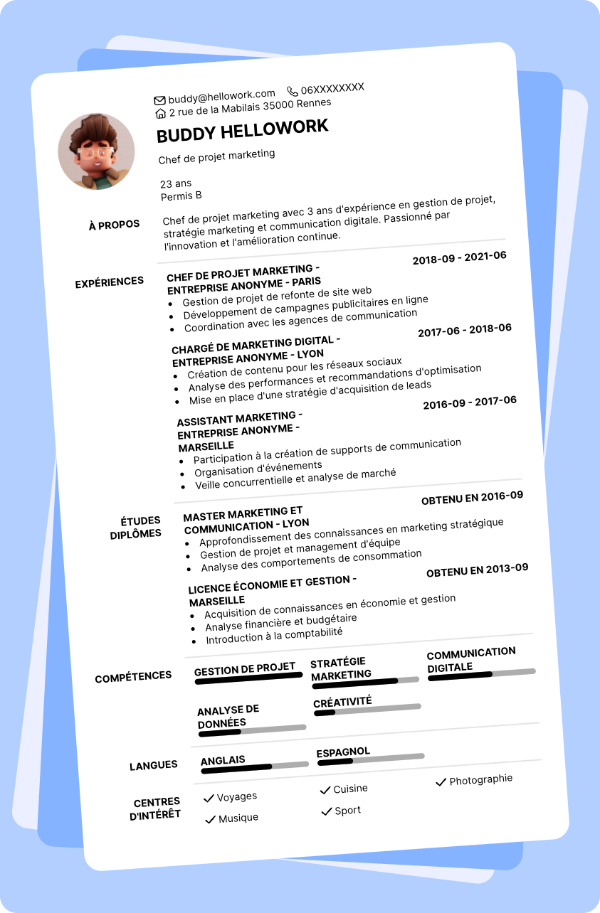Modèle CV Chef de projet marketing Exemple CV Chef de projet marketing