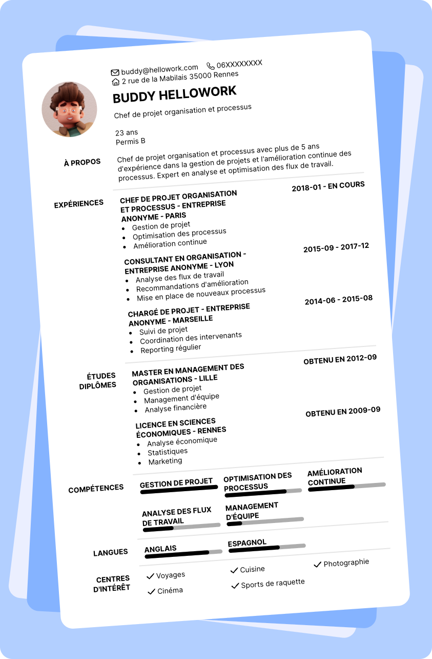 Exemple CV Chef de projet organisation et processus