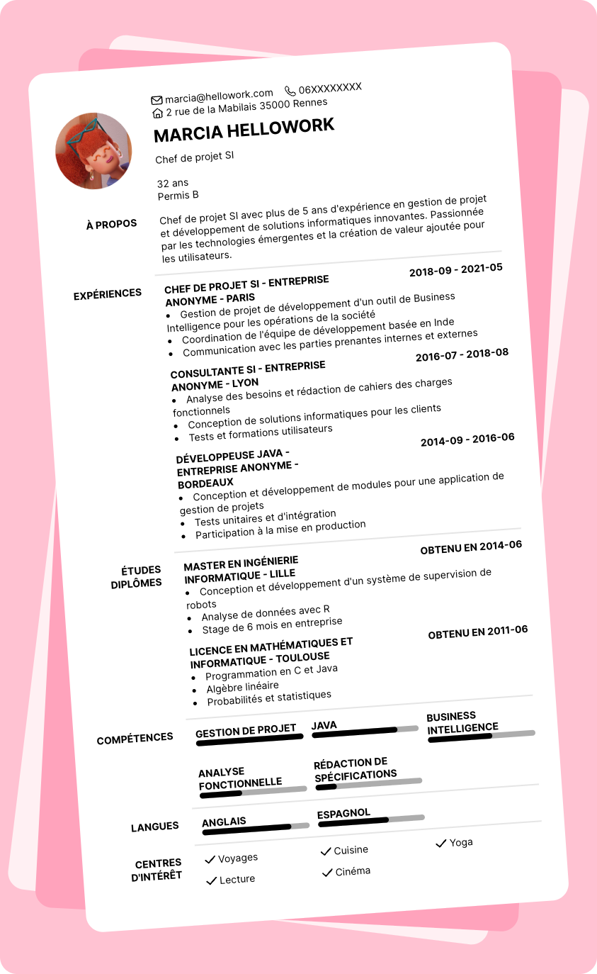 Modèle CV Chef de projet SI Exemple CV Chef de projet SI