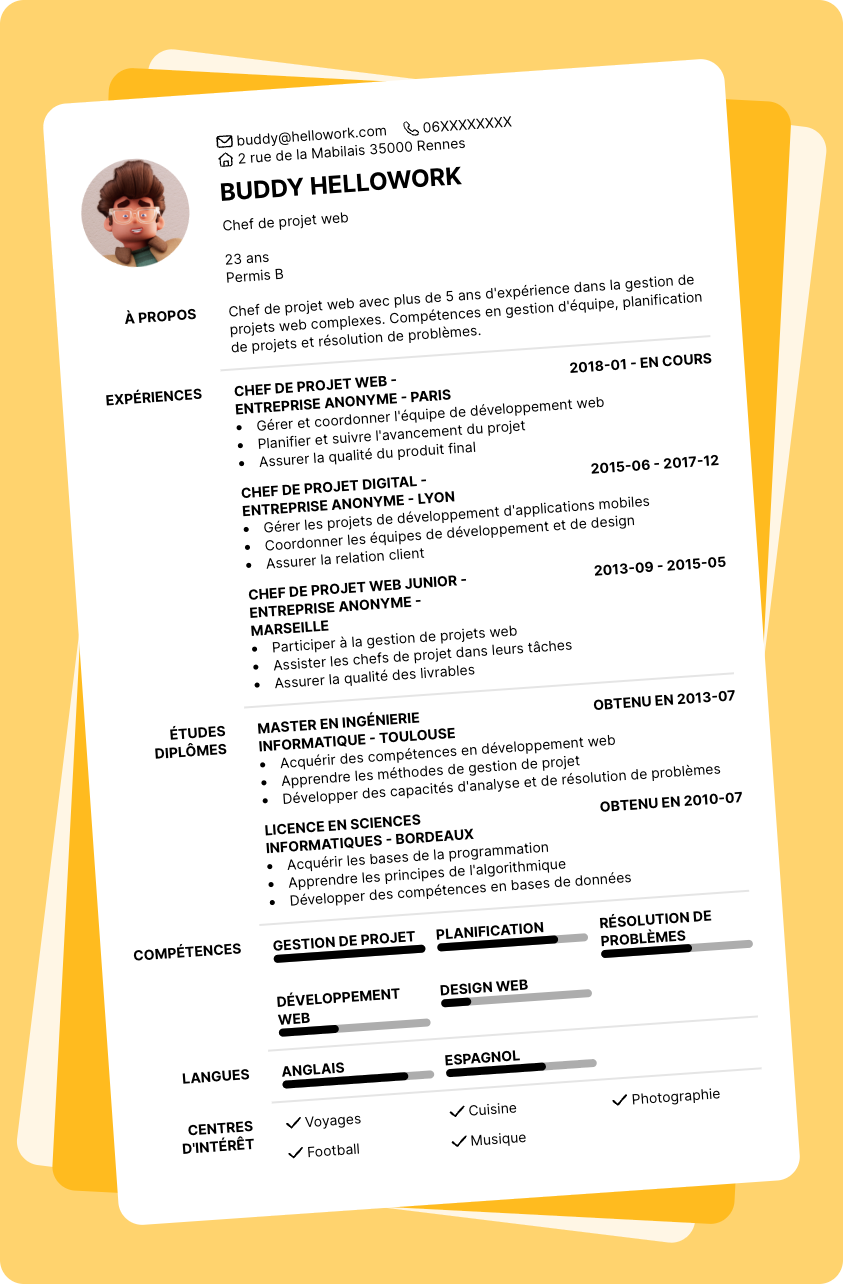 Modèle CV Chef de projet web Exemple CV Chef de projet web