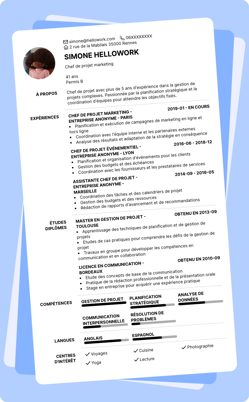 Modèle CV Chef de projet Exemple CV Chef de projet