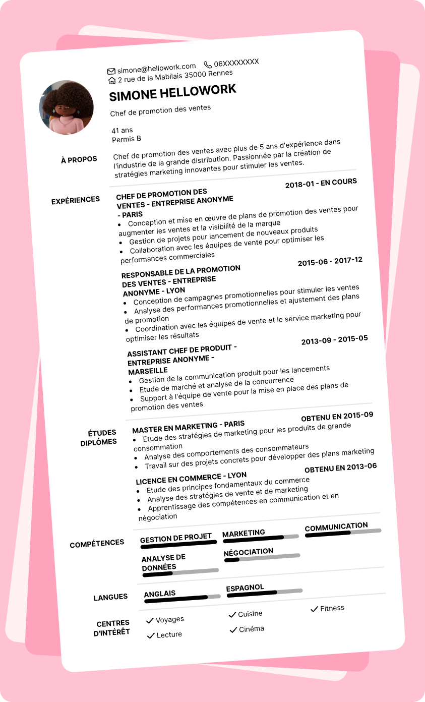 Exemple CV Promoteur des ventes