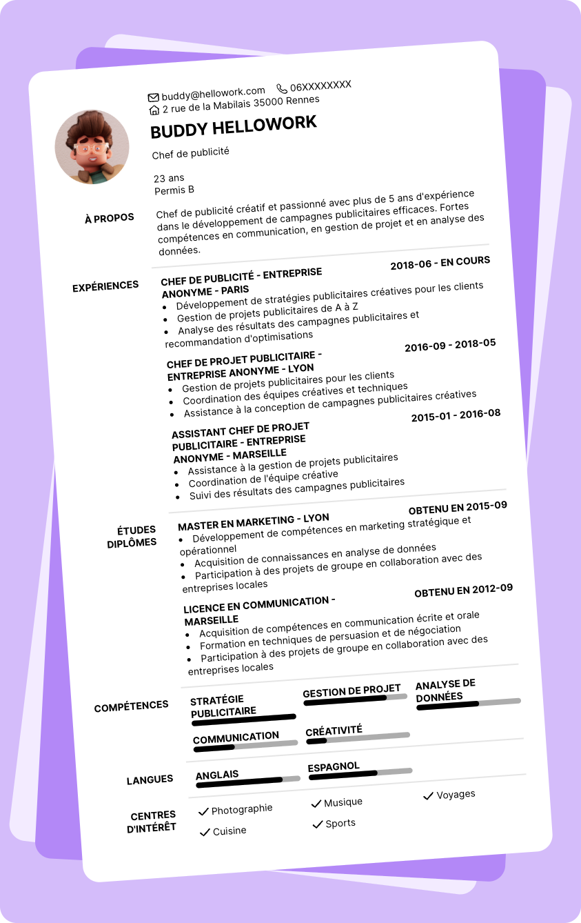 Modèle CV Chef de publicité Exemple CV Chef de publicité