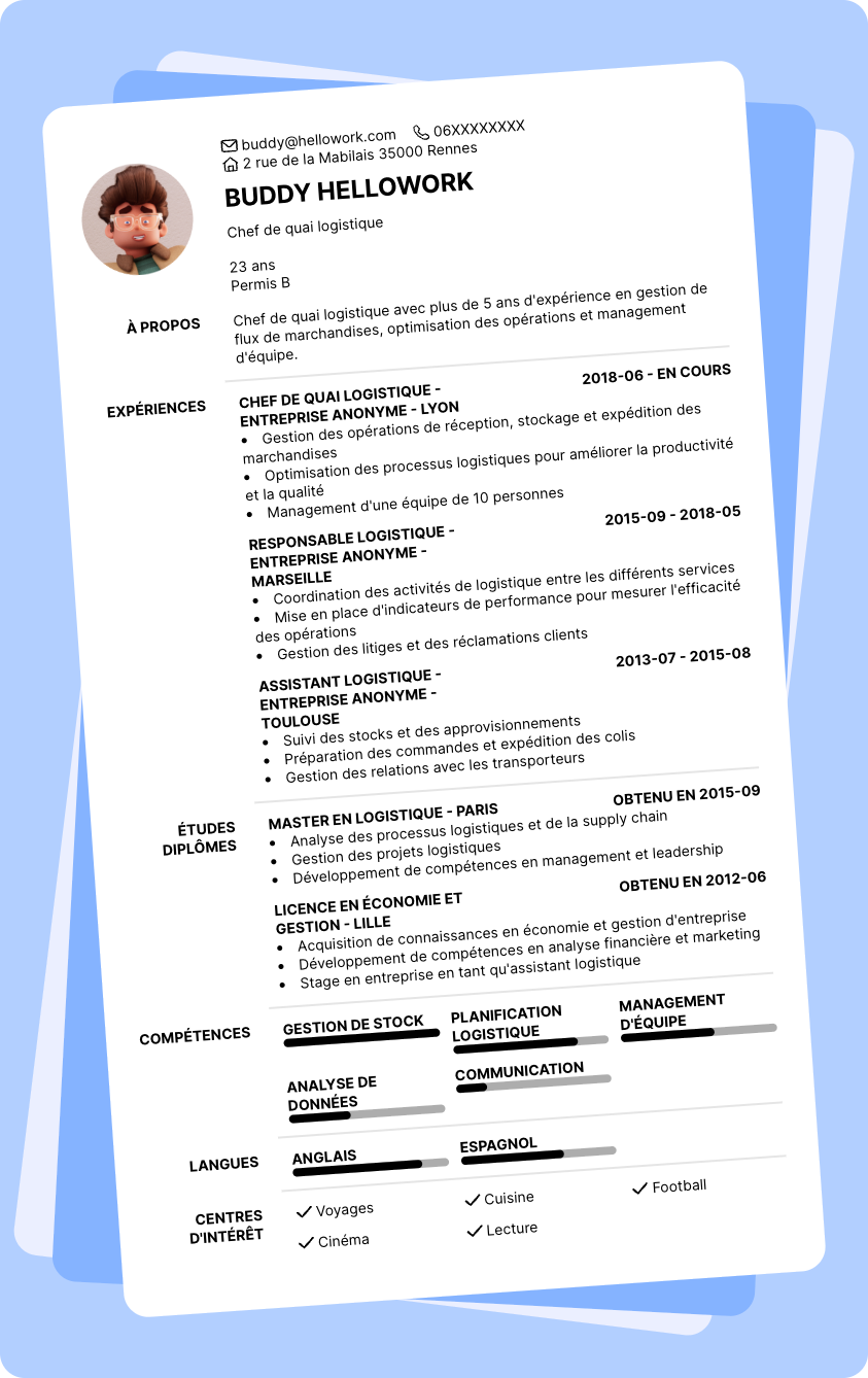 Exemple CV Chef de quai logistique