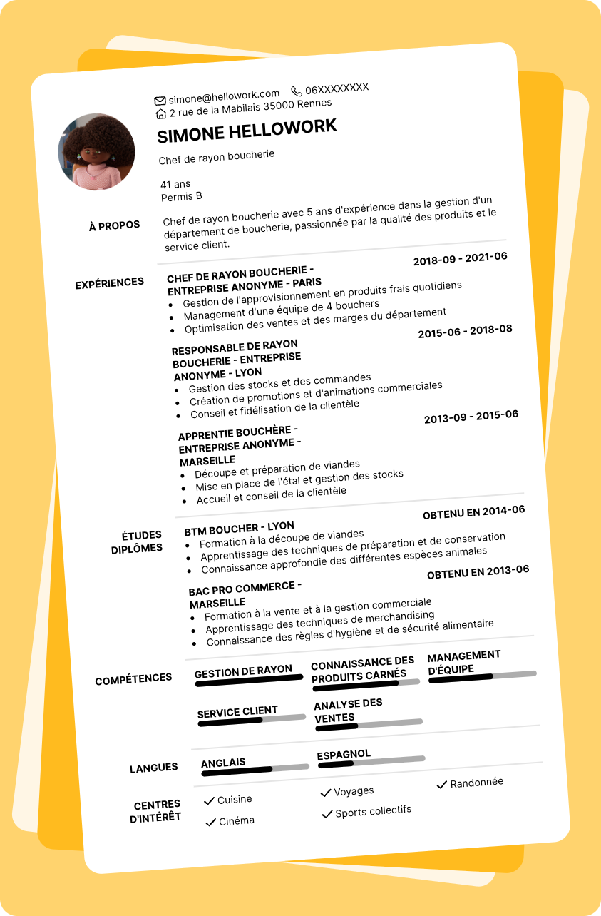 Modèle CV Chef de rayon boucherie Exemple CV Chef de rayon boucherie