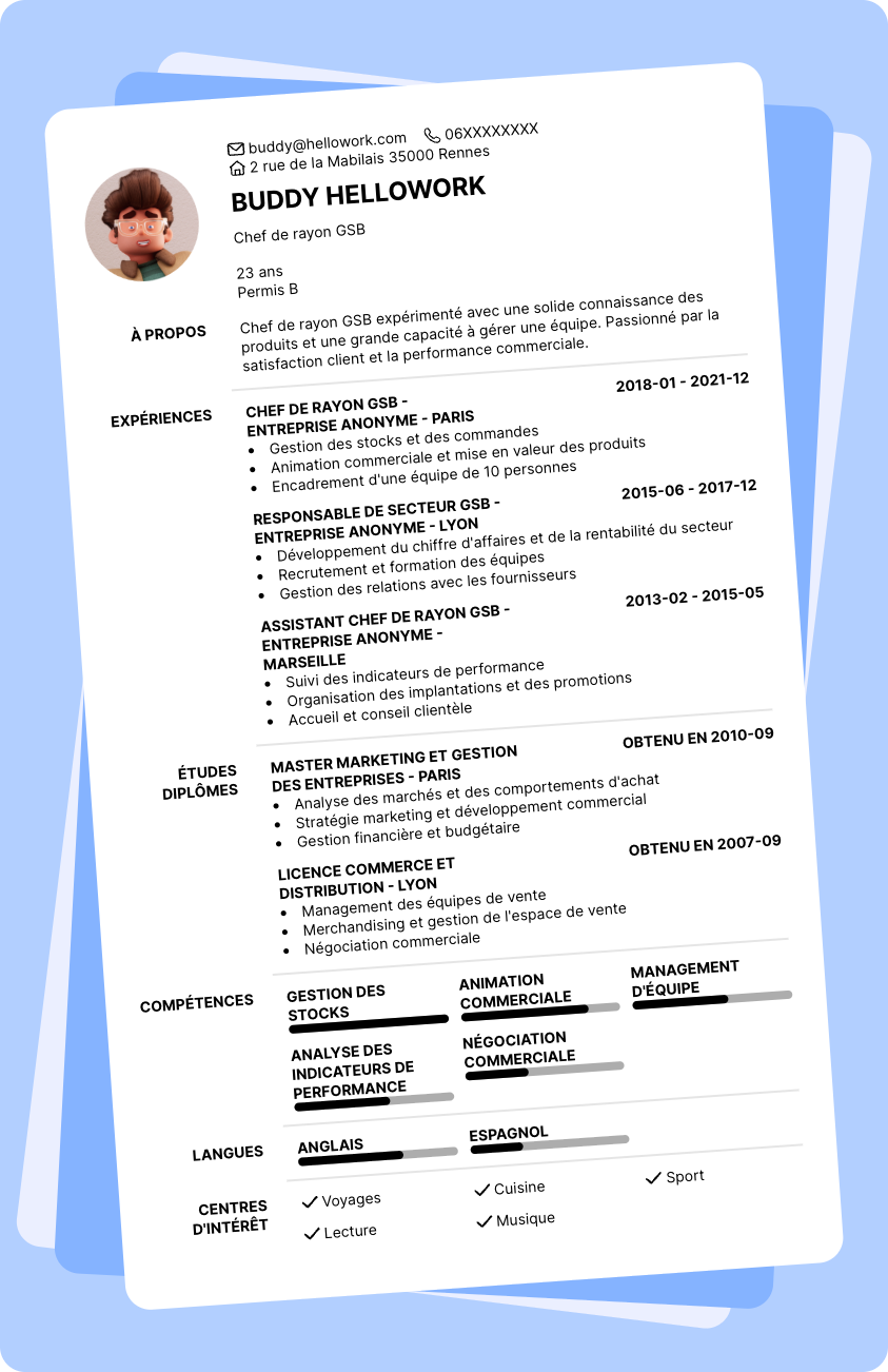 Modèle CV Chef de rayon bricolage Exemple CV Chef de rayon bricolage