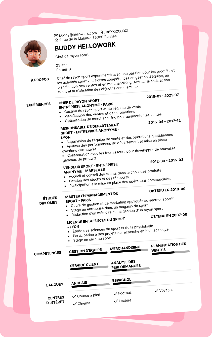 Exemple CV Chef de rayon sport