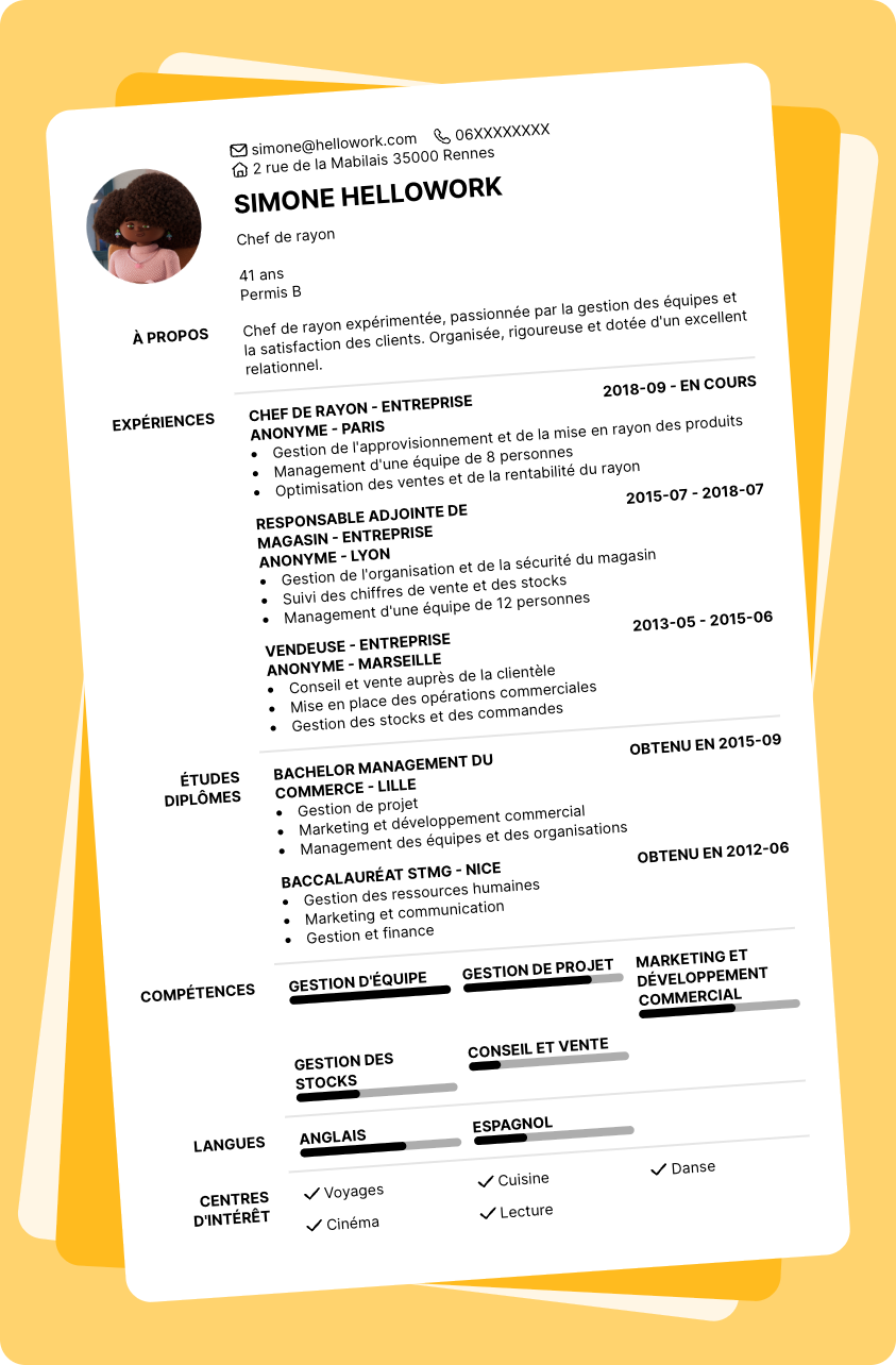 Modèle CV Chef de rayon Exemple CV Chef de rayon