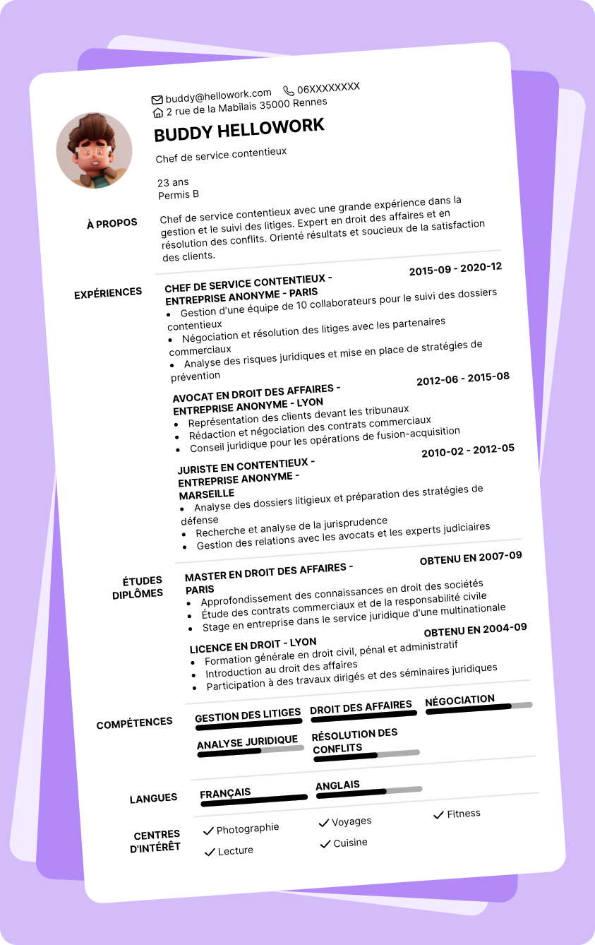 Exemple CV Responsable contentieux