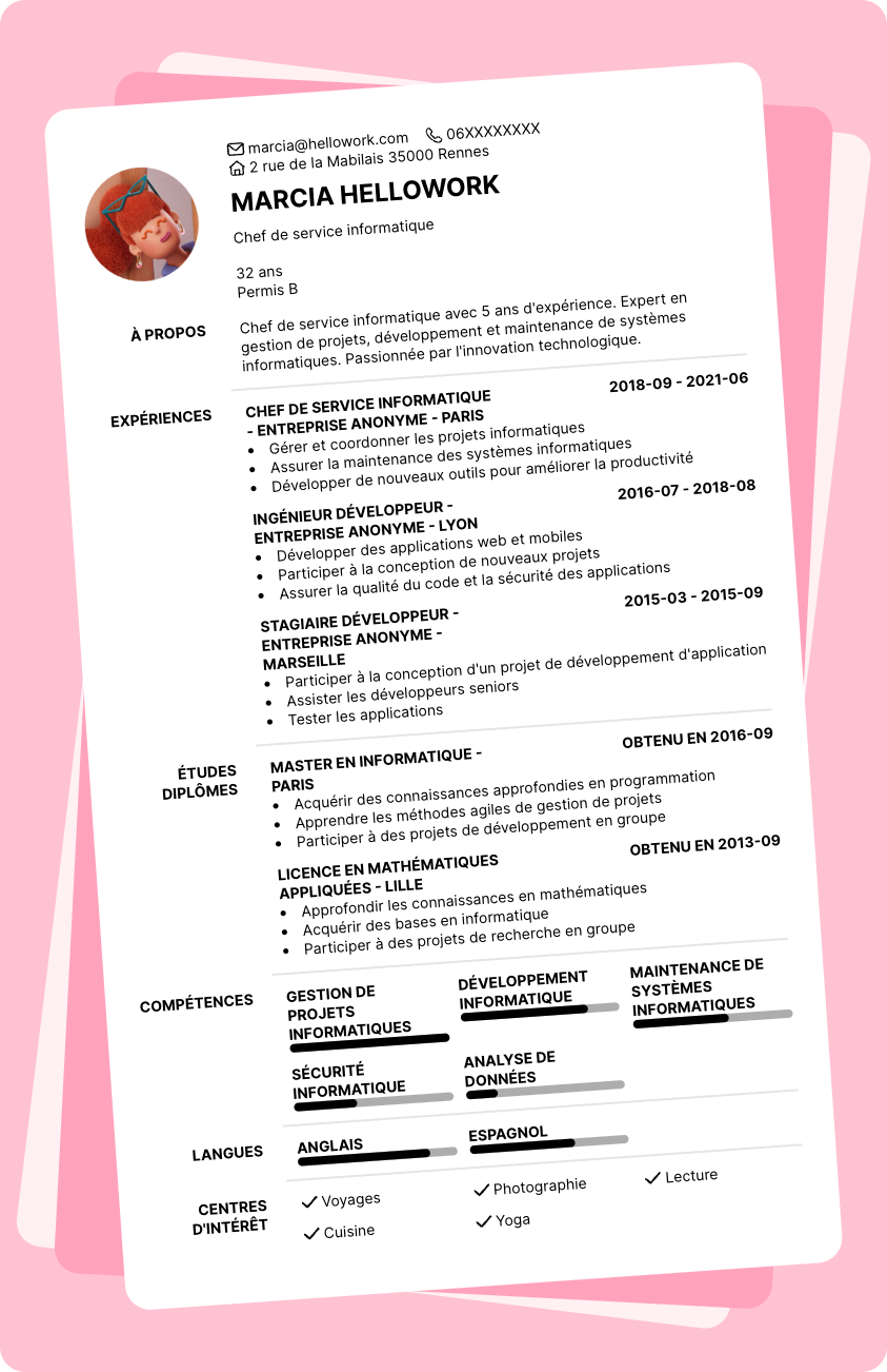 Modèle CV Chef de service informatique Exemple CV Chef de service informatique