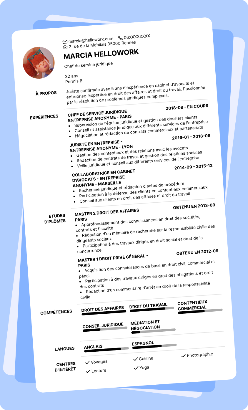 Exemple CV Chef de service juridique