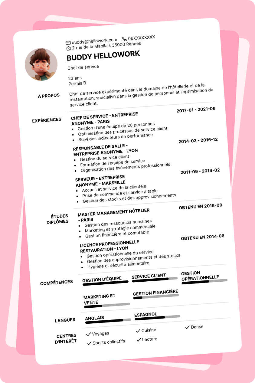 Exemple CV Chef de service
