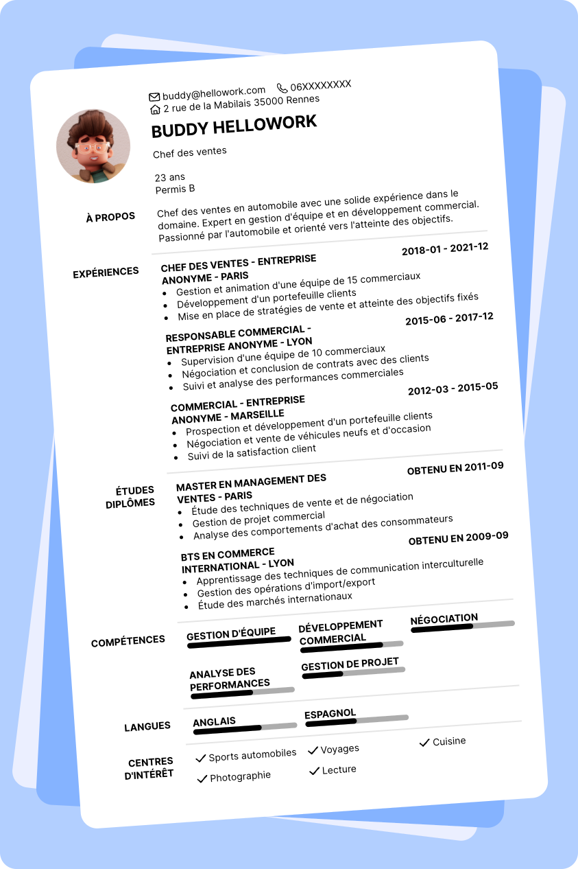 Exemple CV Chef de ventes automobile