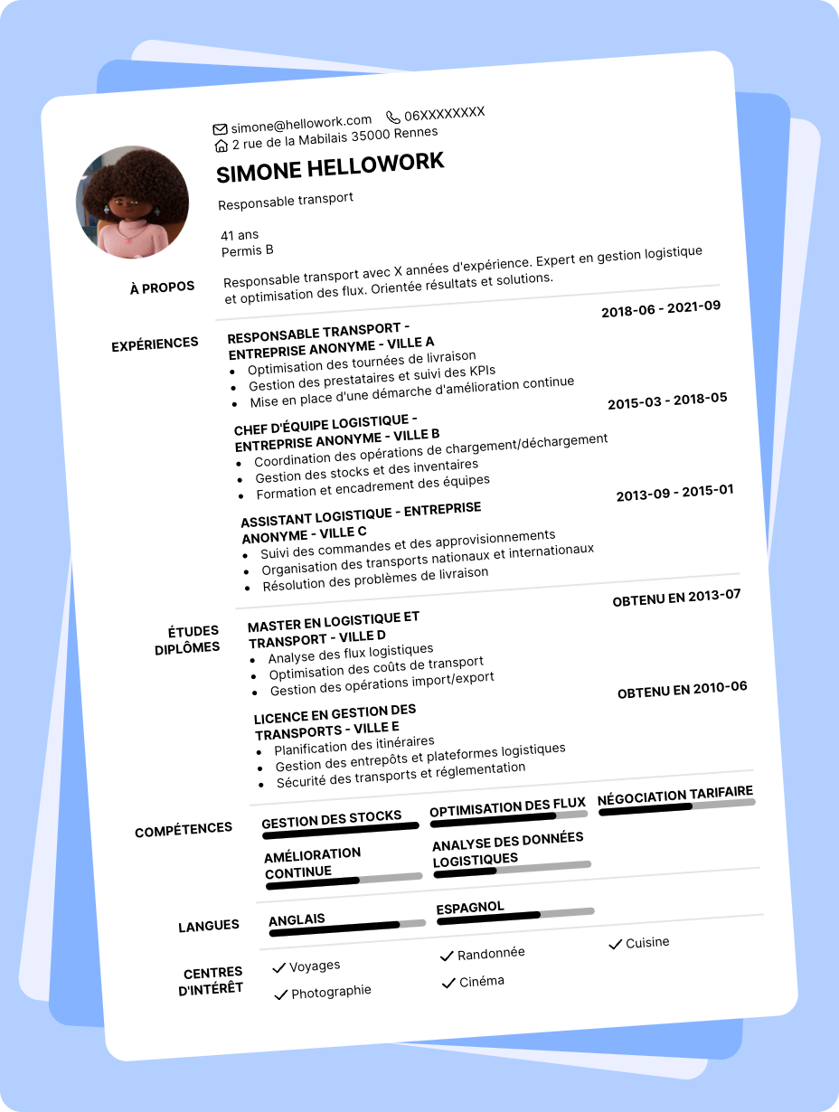 Exemple CV Responsable transport