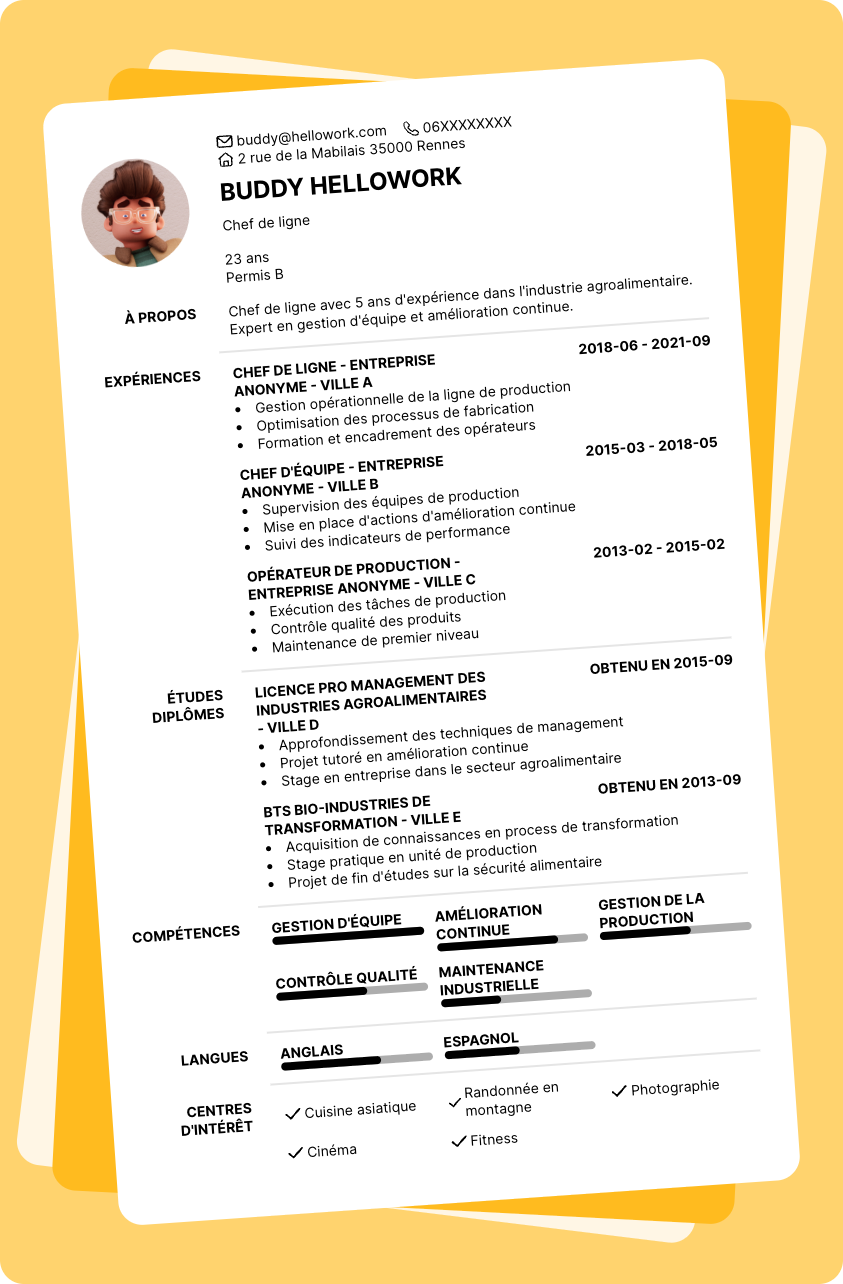 Exemple CV Chef de ligne