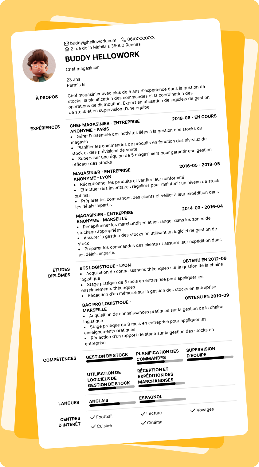 Modèle CV Chef magasinier Exemple CV Chef magasinier