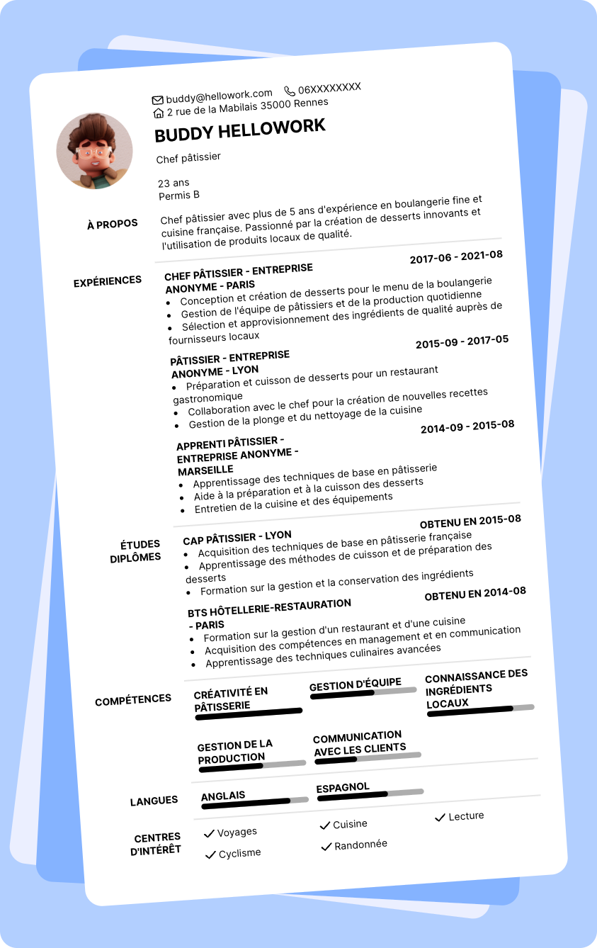 Modèle CV Chef pâtissier Exemple CV Chef pâtissier
