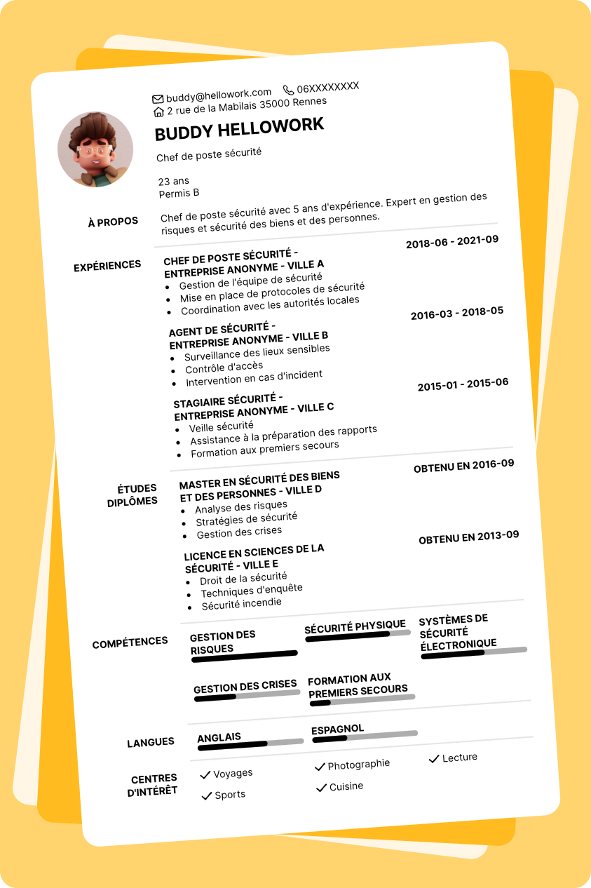 Exemple CV Chef de poste sécurité