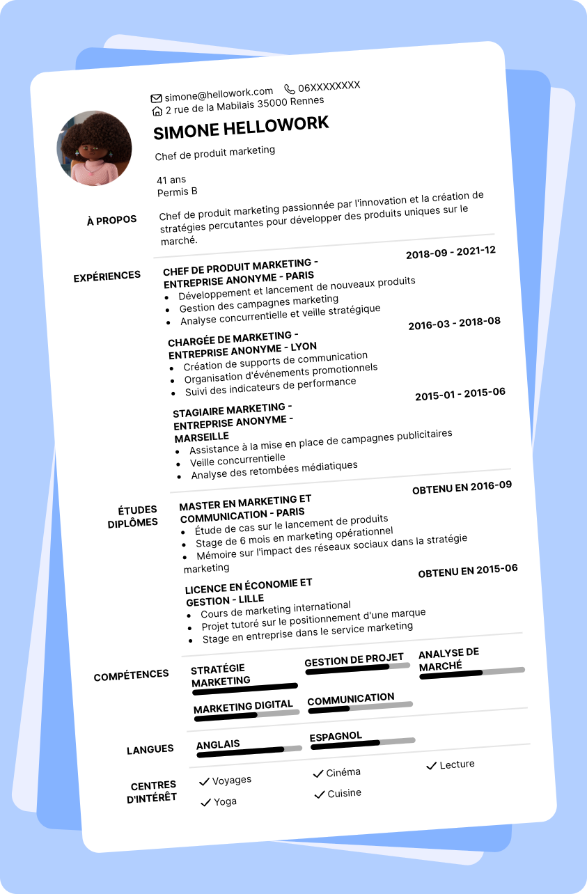 Modèle CV Chef de produit marketing Exemple CV Chef de produit marketing