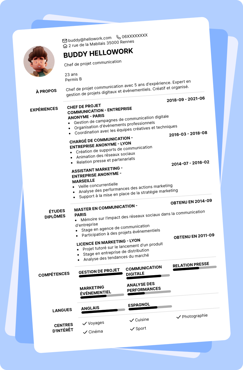 Modèle CV Chef de projet communication Exemple CV Chef de projet communication