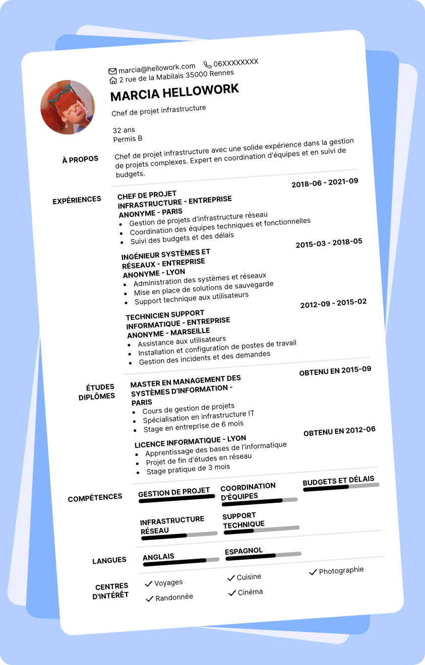 Modèle CV Chef de projet infrastructure Exemple CV Chef de projet infrastructure