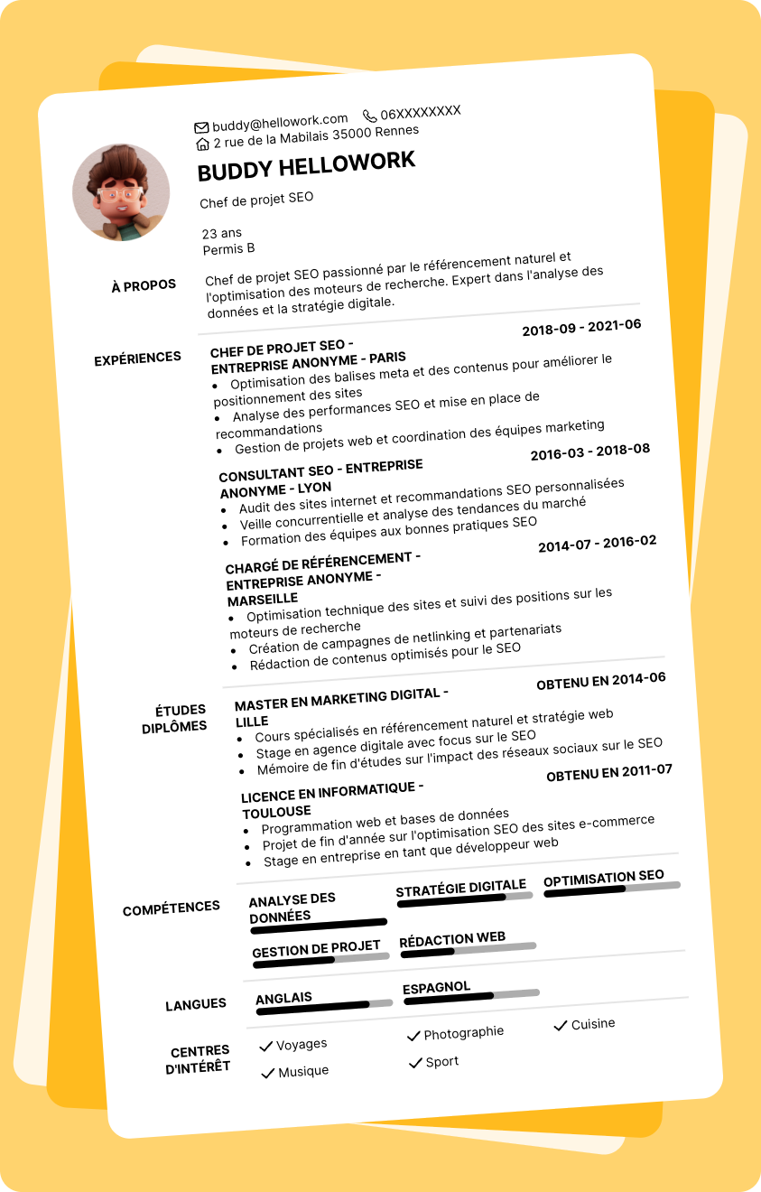 Modèle CV Chef de projet SEO Exemple CV Chef de projet SEO