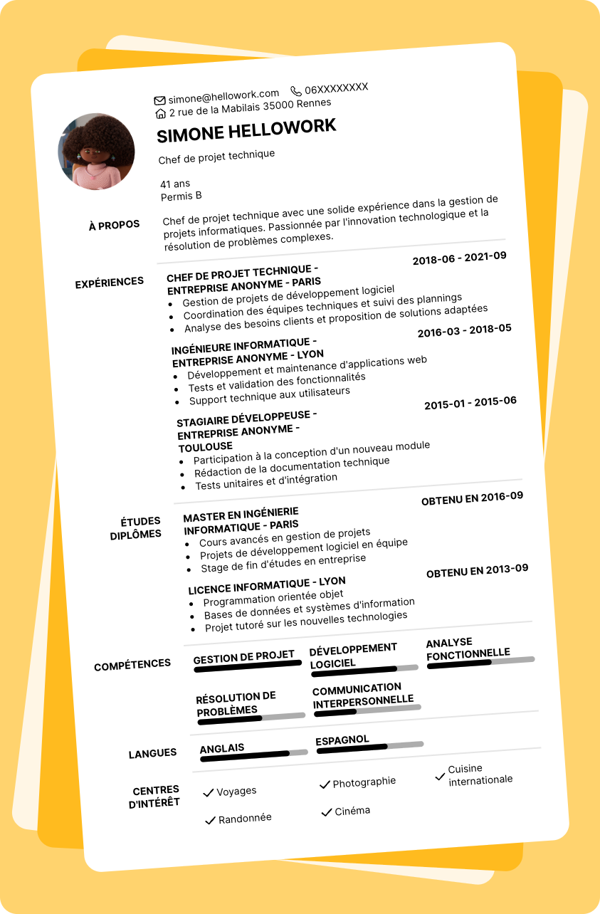 Exemple CV Chef de projet technique