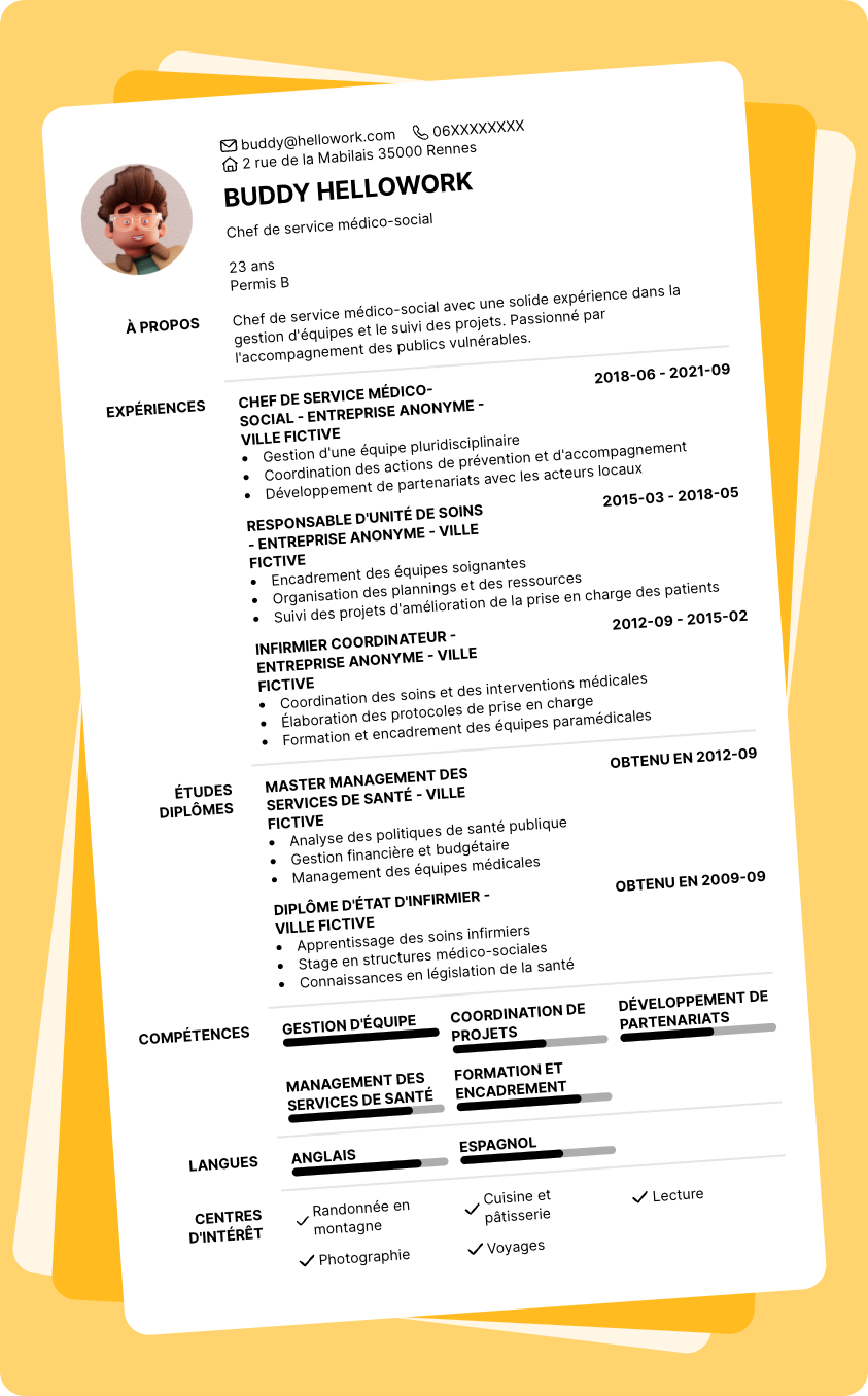 Modèle CV Chef de service médico-social Exemple CV Chef de service médico-social