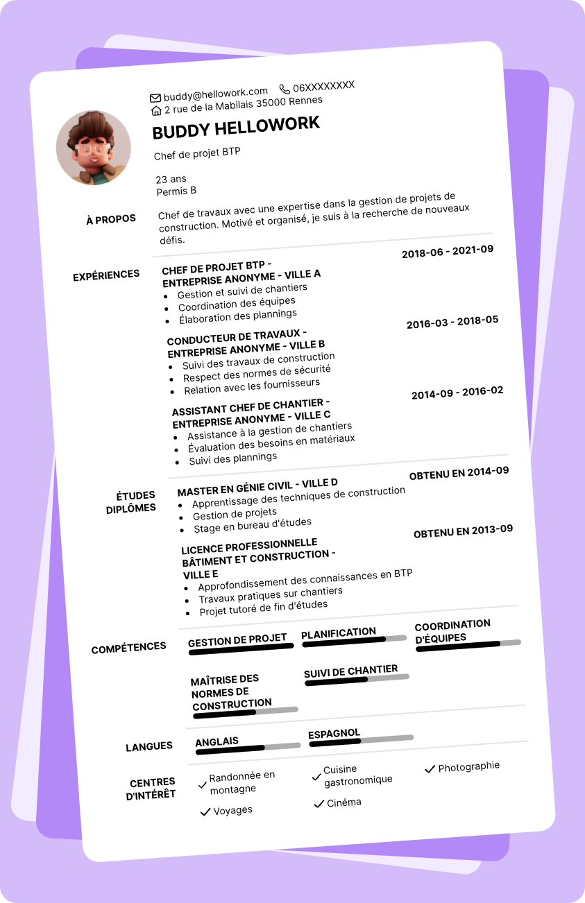 Modèle CV Chef de travaux Exemple CV Chef de travaux