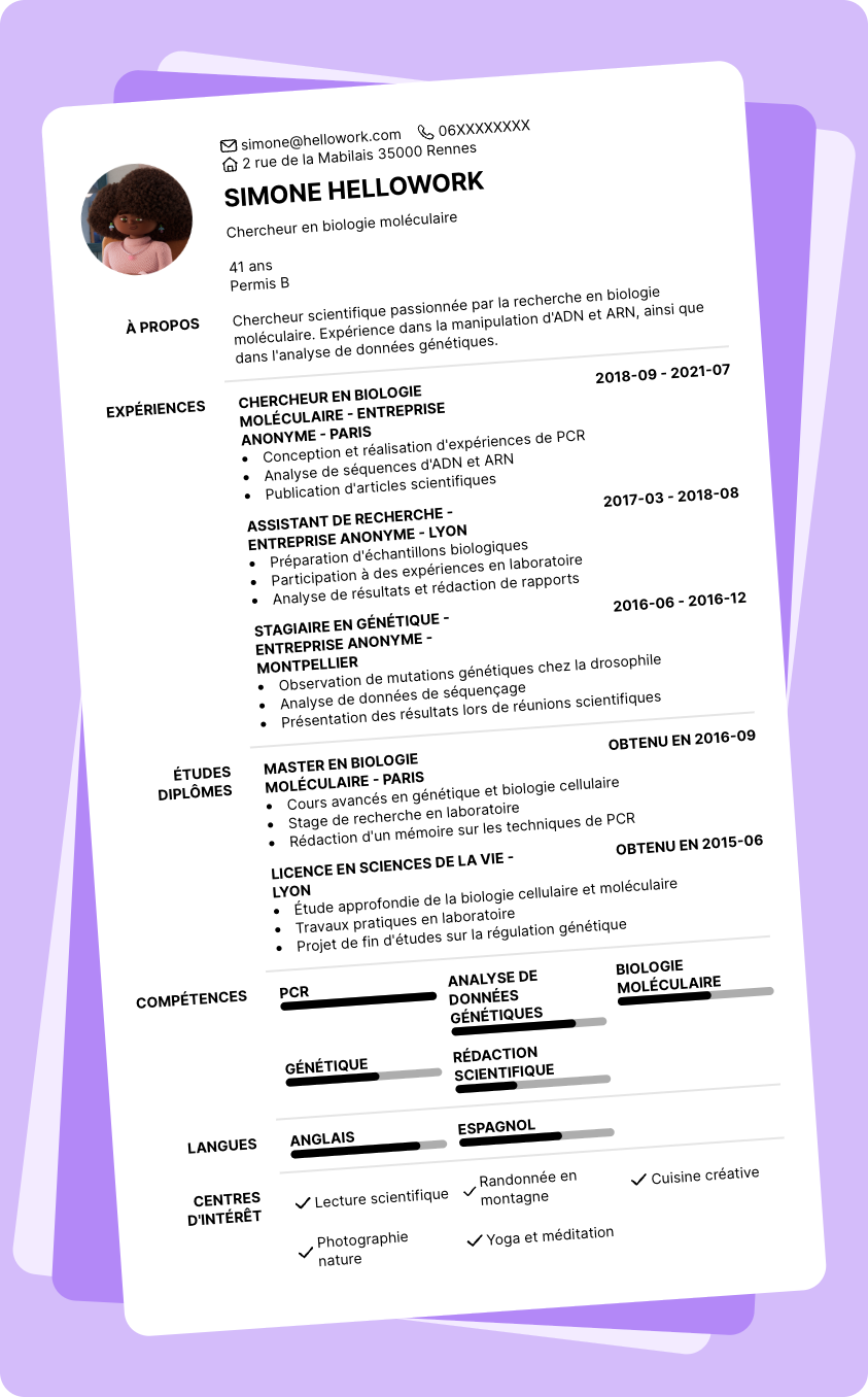 Exemple CV Chercheur scientifique