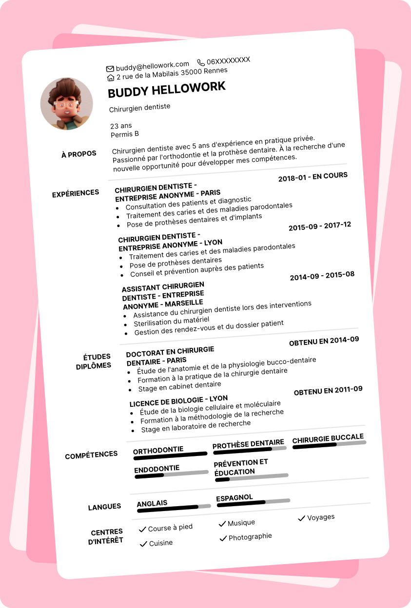 Modèle CV Dentiste Exemple CV Dentiste