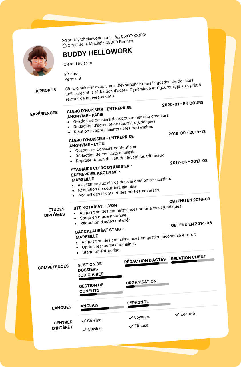 Exemple CV Clerc d'huissier