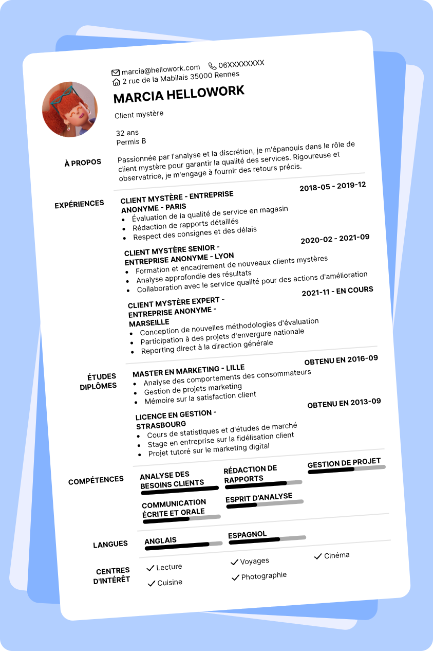 Modèle CV Client mystère Exemple CV Client mystère